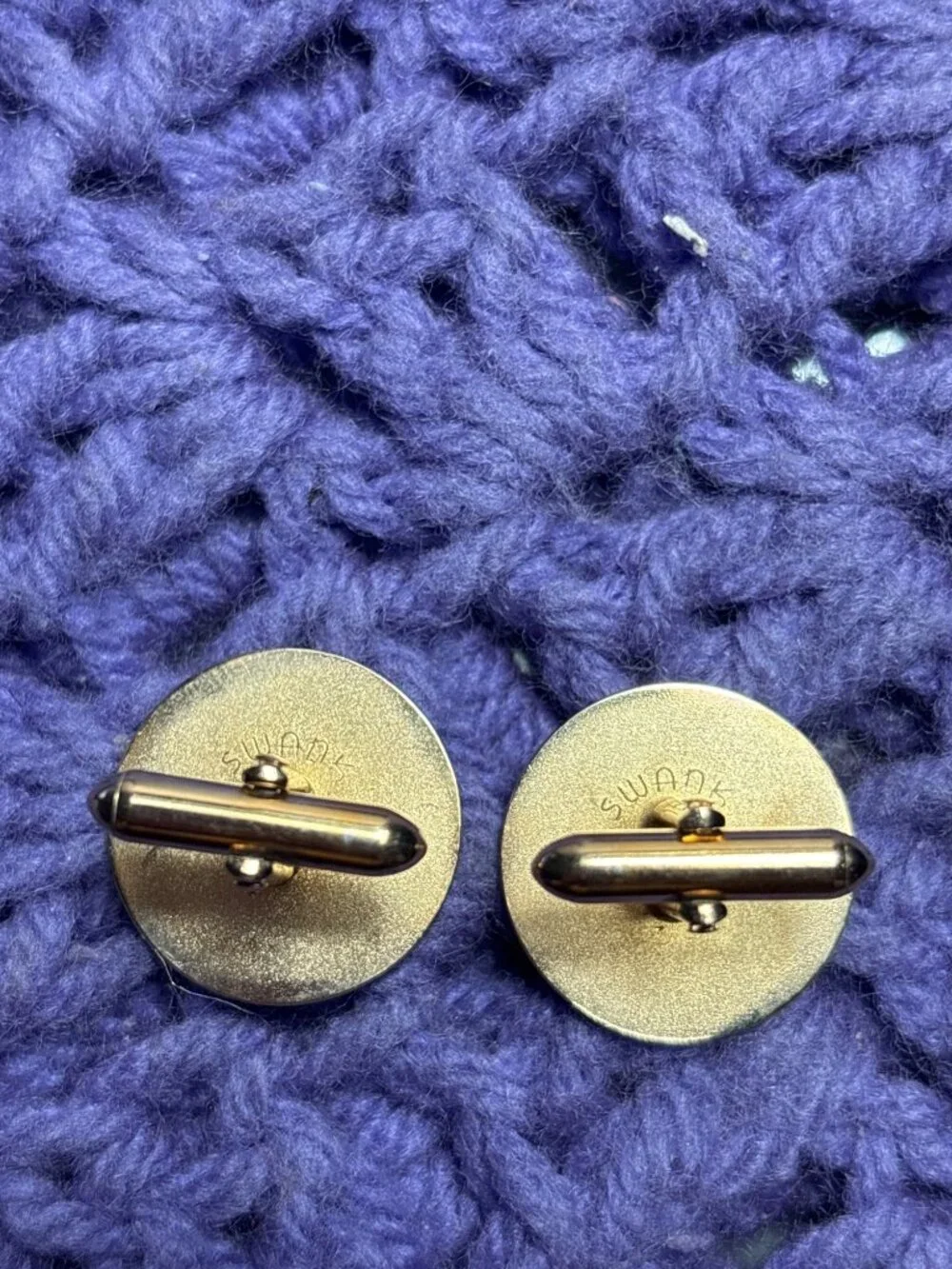 Vintage Swank Cufflinks Goldtone Circles Clear Rhinestone 7/8 inch